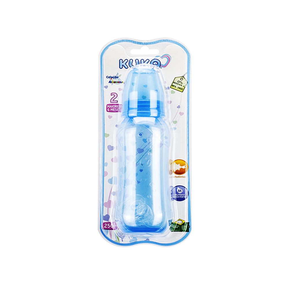 1466 embalagem mamadeira azul kuka bico ortodôntico 250ml